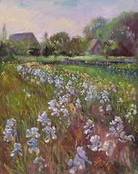 White Irises and Farmstead